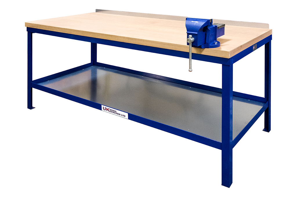wooden workbenches with vice